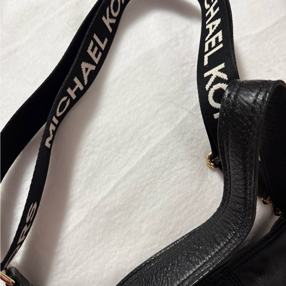 Michael Kors Black Leather Hobo Shoulder Bag Logo Strap - Picture 8 of 11